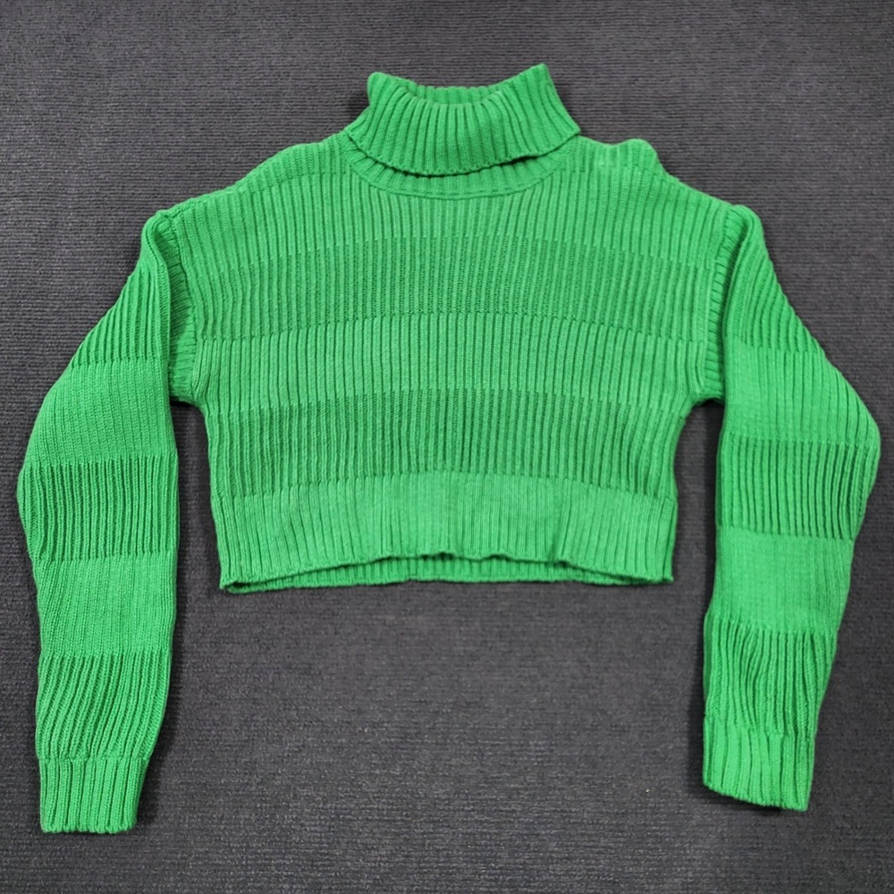 L.A. Hearts Turtleneck Sweater Womens Size S Green Ribbed Knit Cropped Casual